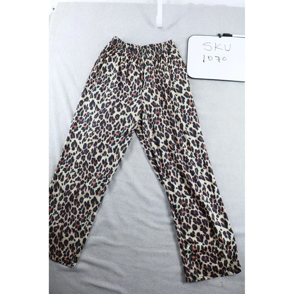 EKOUAER Pajama Pants Women M Tan Leopard Animal Print Elastic Waist Lounge Sleep